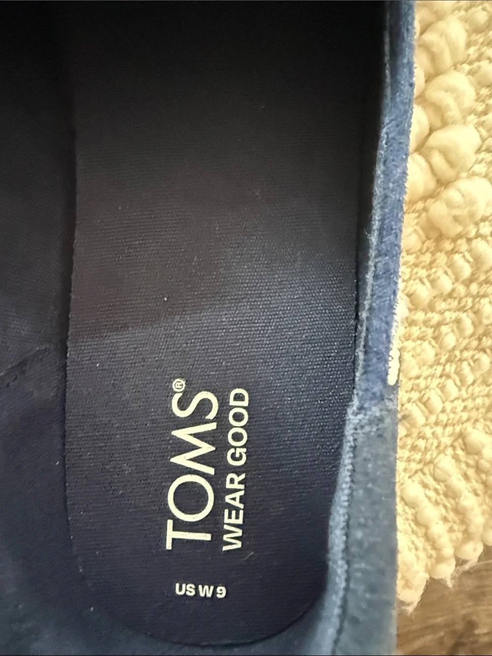 TOMS Blue Navy White Woven Textured Platform Slip-On Mules Espadrilles 9